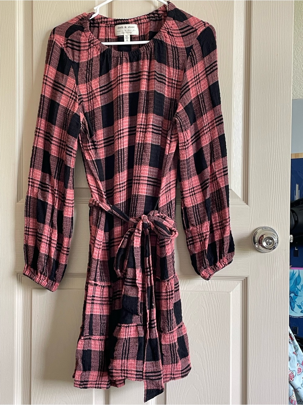 Cloth & Stone Pink & Black Plaid Tie-Waist Dress
